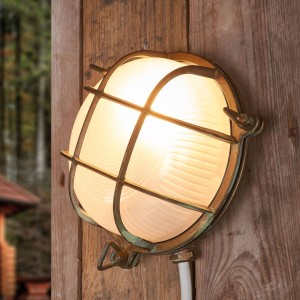 Moretti Luce Buitenwandlamp Tortuga, rond, messing-antiek/opaal