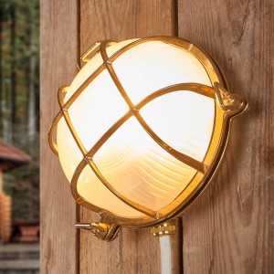 Moretti Luce Buitenwandlamp Tortuga, rond, messing-natuur/opaal