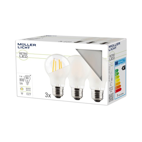 Müller-licht led lamp e27 7w 827 mat 3-pack