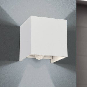 ORION Buitenwandlamp Cube-S, wit, metaal, bewegingsmelder