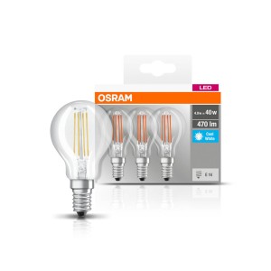 OSRAM LED lamp E14 P40 4W filament 840 470lm per 3