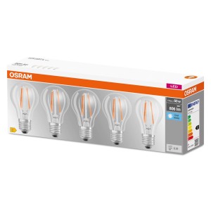 OSRAM LED lamp E27 Base CL A 7W 4000K helder per 5