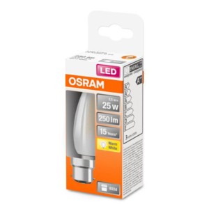 OSRAM kaarslamp B22d 2,5W 2.700K mat