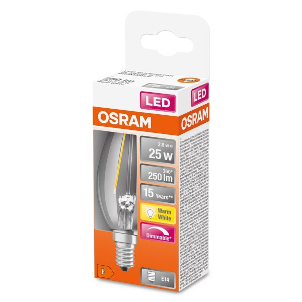 Osram kaarslamp e14 2. 8w 827 dimbaar helder