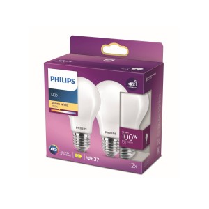 Philips LED lamp E27 10,5W 2.700K opaal 2 per pak