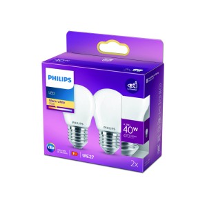 Philips LED lamp E27 P45 4,3W 2.700K opaal per 2