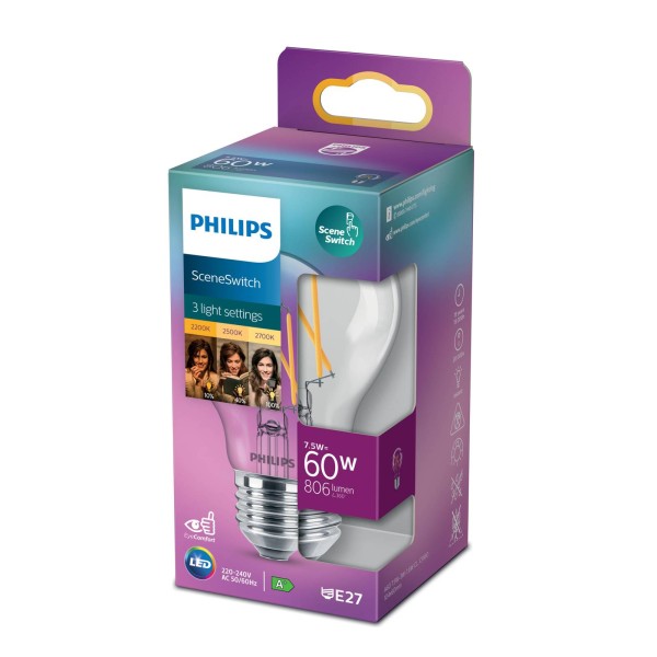 Philips sceneswitch e27 led lamp 7. 5w filament