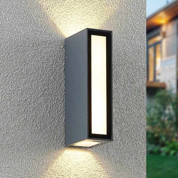 Prios loriava led buitenwandlamp in donkergrijs