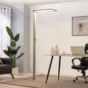 Prios Taronis LED kantoor vloerlamp, dimmer, zilver