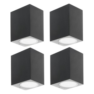 Prios buitenwandlamp Tetje, zwart, hoekig, 10 cm, set van 4