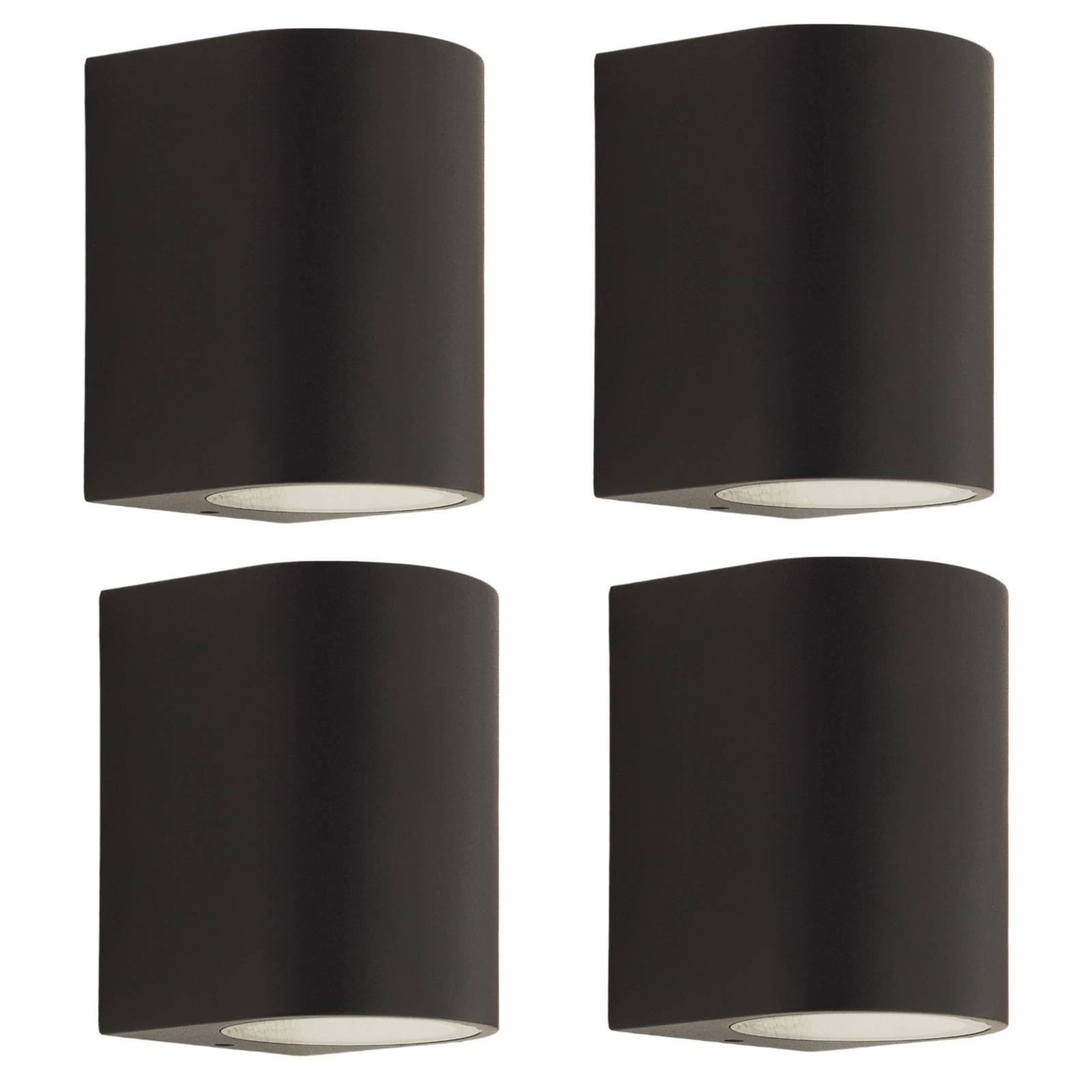 Prios buitenwandlamp tetje, zwart, rond, 10 cm, set van 4