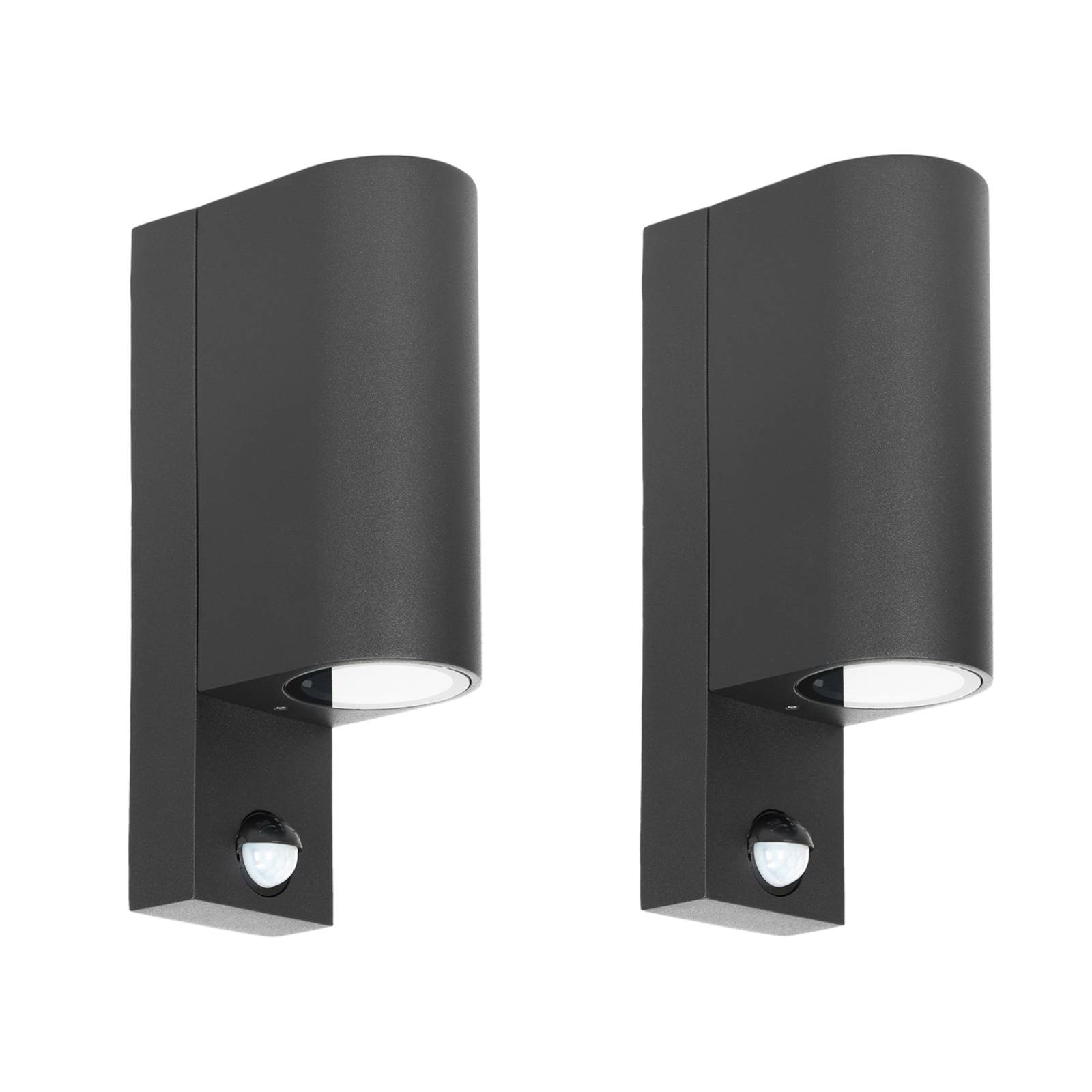 Prios buitenwandlamp tetje, zwart, rond, sensor, set van 2