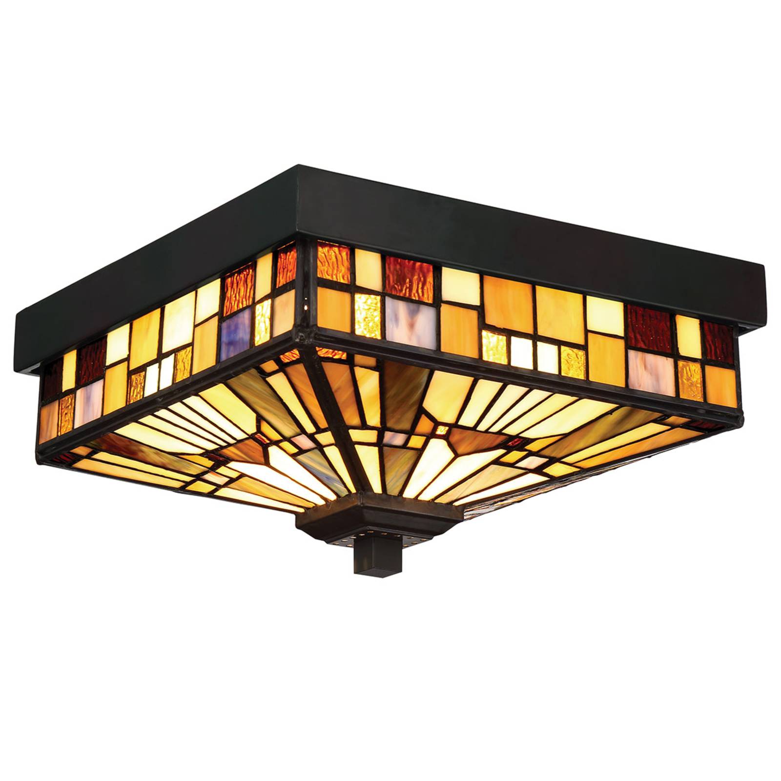 Quoizel buiten plafondlamp inglenook met gekleurd glas