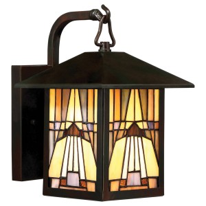 QUOIZEL Buitenwandlamp Inglenook, bont glas, H 27,8 cm