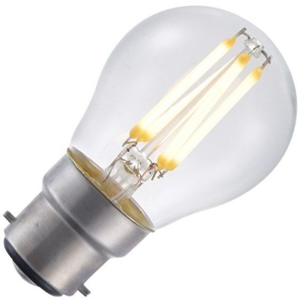 Dimbare led filament kogellamp met b22d bajonerfitting en transparant glas. Uitgevoerd in 4 watt. Deze lamp is ideaal als vervanger van een gloeilamp van 30 watt.