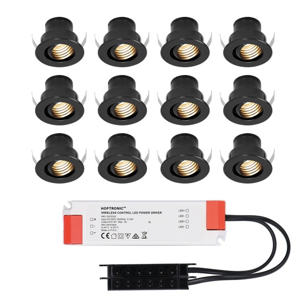 Hoftronic set van 12 12v 3w mini led inbouwspot zw 36