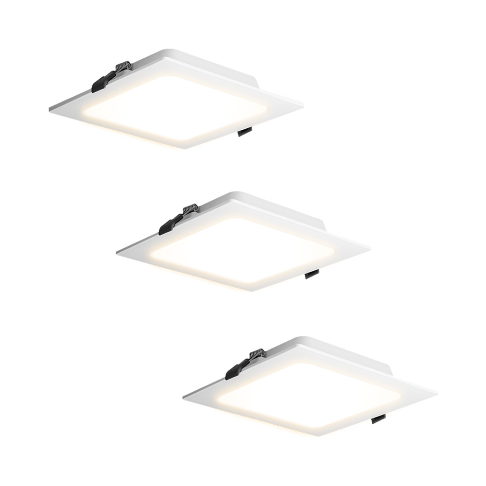 Hoftronic set van 3 virginia inbouwspots vierkant – 6 watt 490 lumen – 2700k warm wit – ip20 stofdicht- 120x120mm – inbouwdiepte 25mm – wit