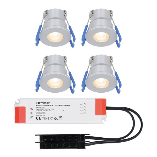 Hoftronic set van 4 12v 3w mini led inbouwspot rvs