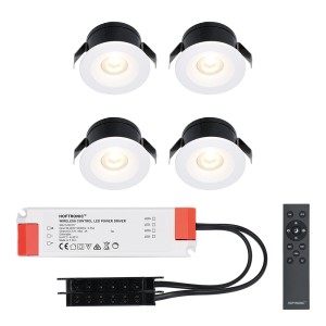 HOFTRONIC 4x Cadiz – Mini 12V LED inbouwspot wit met trafo – 3 Watt – Dimbaar – IP44 waterdicht voor buiten – 2700K Warm wit – Lage inbouwdiepte 26mm – Voor veranda, badkamer, carport en binnenruimtes