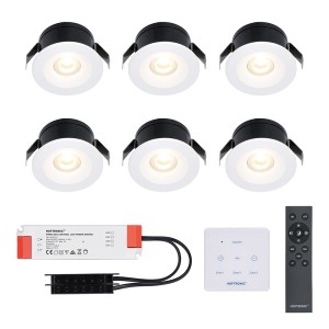 HOFTRONIC 6x Cadiz – Mini 12V LED inbouwspot wit met trafo en muurdimmer – 3 Watt – Dimbaar – IP44 waterdicht voor buiten – 2700K Warm wit – Lage inbouwdiepte 26mm – Voor veranda, badkamer, carport en binnenruimtes