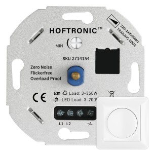 HOFTRONIC LED dimmer – 3-200 watt – Geschikt voor fase afsnijding – Universeel – Incl. wit afdekraam en draaiknop