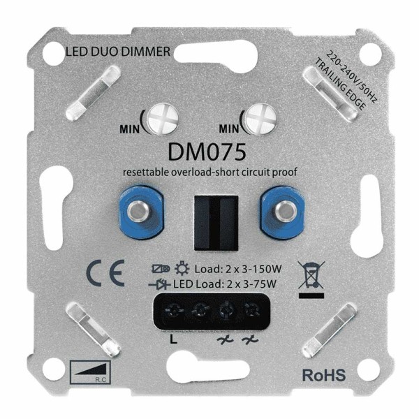 Hoftronic led duo dimmer inbouw 2x3 75 watt fase a