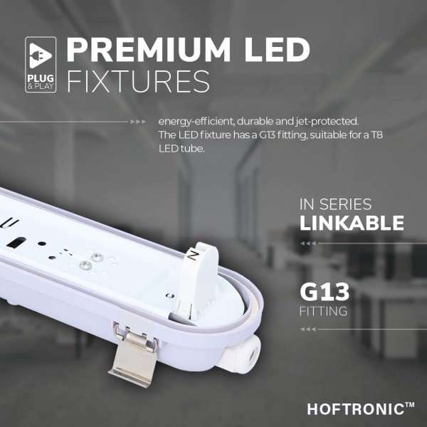 Hoftronic led tl armatuur 60 cm ip65 t8 4000k 9w 1 3