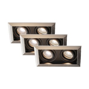 HOFTRONIC Set van 3 Durham Inbouwspots Dubbel RVS – GU10 5 Watt 400 lumen – 4000K Neutraal wit – Kantelbaar – IP20 – Rechthoek