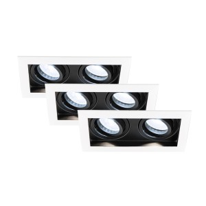 HOFTRONIC Set van 3 Durham Inbouwspots Dubbel Wit – GU10 5 Watt 400 lumen – 6000K daglicht wit – Kantelbaar – IP20 – Rechthoek