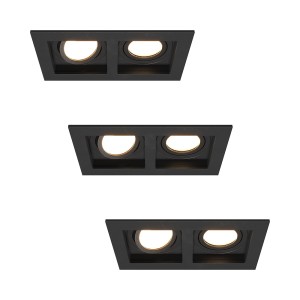 HOFTRONIC Set van 3 Fresno Dubbele Inbouwspot – Rechthoek – 2x GU10 – 4000K neutraal wit – 10 Watt 800 lumen – Kantelbaar – IP20 stofdicht- Zwart – Met kabelconnectoren