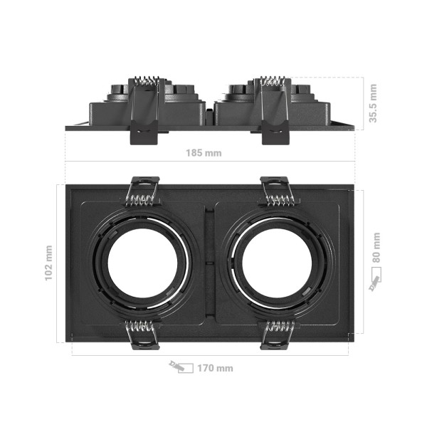 Hoftronic set van 6 fresno dubbele inbouwspot rech 13