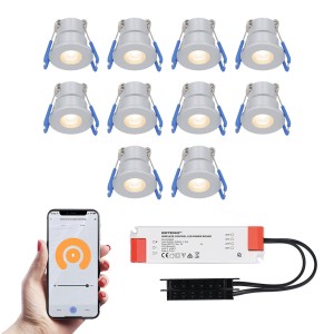 HOFTRONIC SMART Milano – 10x Smart inbouwspots veranda – Complete Set – Wifi & Bluetooth – Plug & Play – IP65 – LED 2700K warm wit – 200 lumen – 12 volt – 3 Watt – RVS