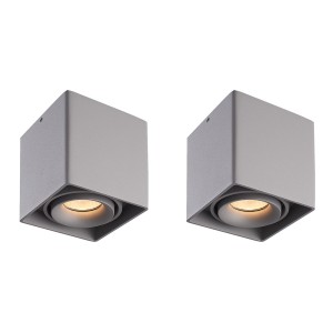 HOFTRONIC 2x Dimbare LED opbouw plafondspot Esto Grijs incl. GU10 spot 5W 2700K IP20 kantelbaar