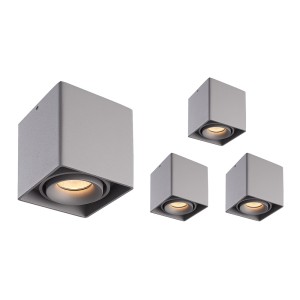 HOFTRONIC 4x Dimbare LED opbouw plafondspot Esto Grijs incl. GU10 spot 5W 2700K IP20 kantelbaar