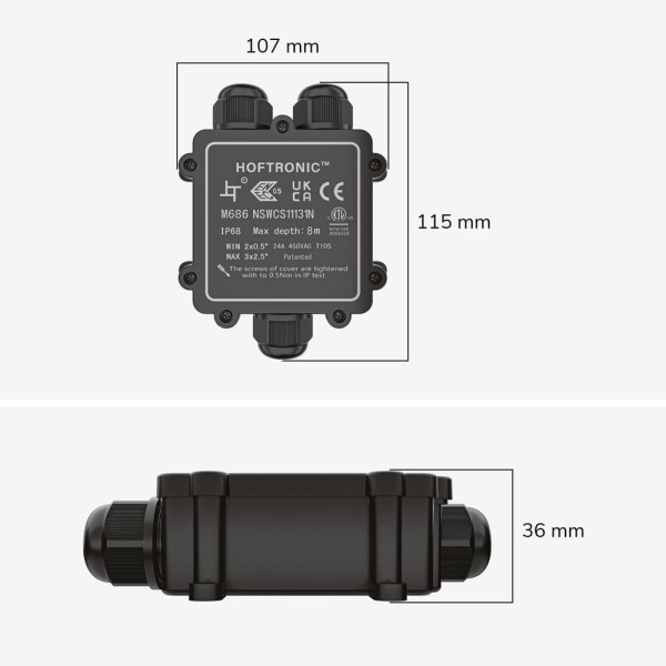 Hoftronic lasdoos ip68 waterdicht voor 3 kabels y 6