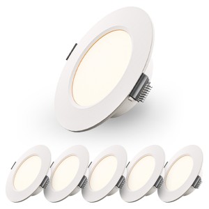 HOFTRONIC Set van 6 Georgia LED platte Inbouwspots wit – inbouwdiepte 25mm – 3W 300lm – Rond – 2700K warm Wit – 91 mm – IP20 voor binnen