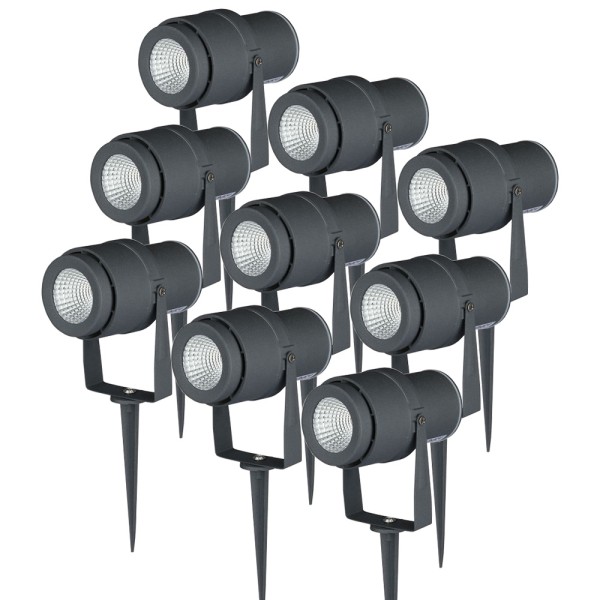 V tac set van 9 led aluminium prikspots 12 watt 72