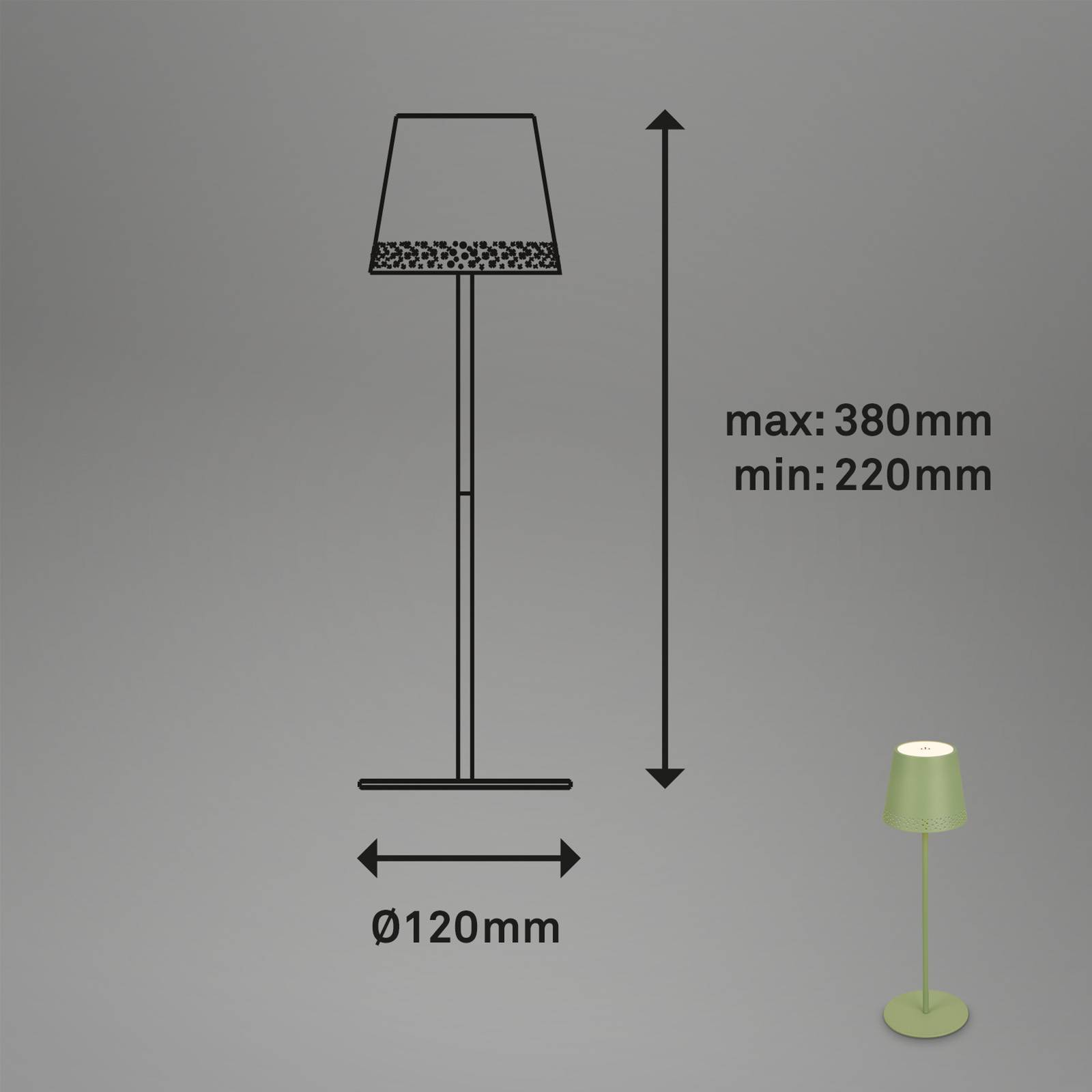 Briloner Kiki LED tafellamp met oplaadbare batterij 3.000K, limoengroen