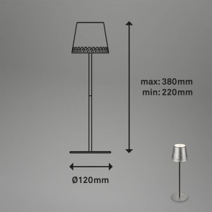 Briloner LED tafellamp Kiki met oplaadbare batterij 3.000K antiek zilver