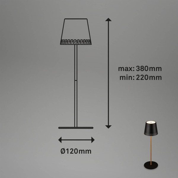 Briloner led tafellamp kiki met oplaadbare batterij 3. 000k zwart/goud