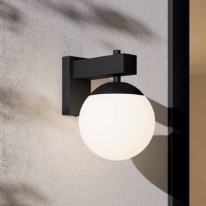 EGLO Buitenwandlamp Bufalata zwart, glas opaalwit