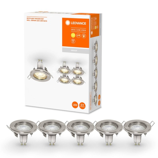 Ledvance led inbouwspot gu10 recessed per 5 nikkel