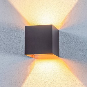 Lindby LED buitenwandlamp Nivar, hoekig, zwart/goudkleurig