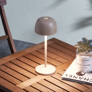 Lindby LED tafellamp Arietty, beige, aluminium, Ø 10,5 cm