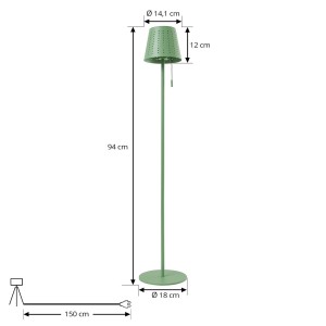 Lindby LED vloerlamp op zonne-energie Hilario, groen, ijzer, oplaadbare