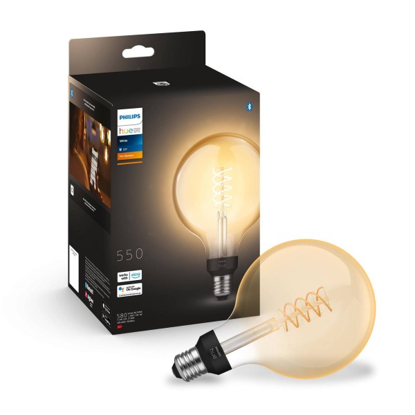 Philips hue white e27 7w globe filament g125 550lm