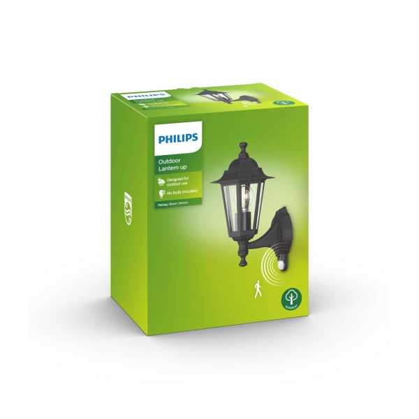 Philips peking buitenwandlamp zwart met sensor