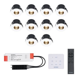 HOFTRONIC 10x Betty witte LED Inbouwspots complete set met muurdimmer – 12V – 3 Watt – Veranda verlichting – voor buiten – 2700K warm wit