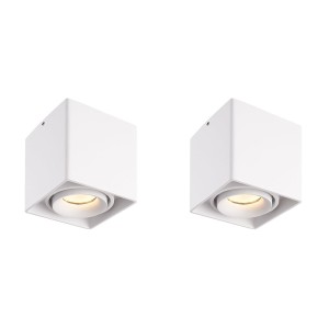 HOFTRONIC 2x Dimbare LED opbouw plafondspot Esto Wit incl. GU10 spot 5W 2700K IP20 kantelbaar