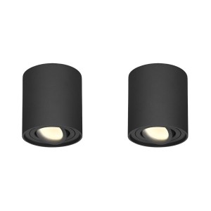 HOFTRONIC 2x Dimbare LED Opbouwspot plafond Ray Zwart incl. GU10 spot 5W 2700K IP20 kantelbaar Rond